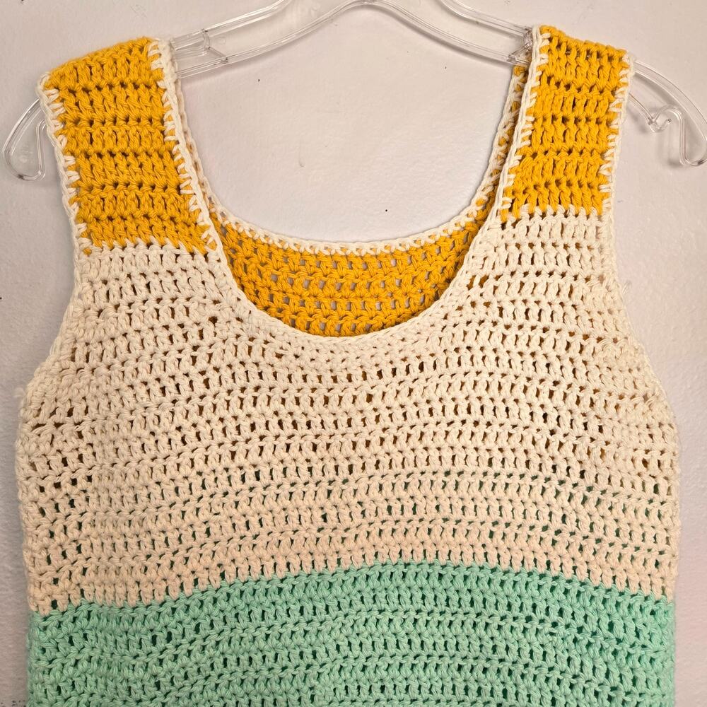 Boho 70s Hippie Handknit Crochet Colorblock Tank Festival Summer Beach Layering
